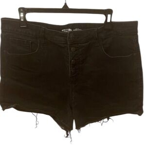 Old Navy Button-Fly Black High Rise Denim Raw Hem Jean Shorts Size 16